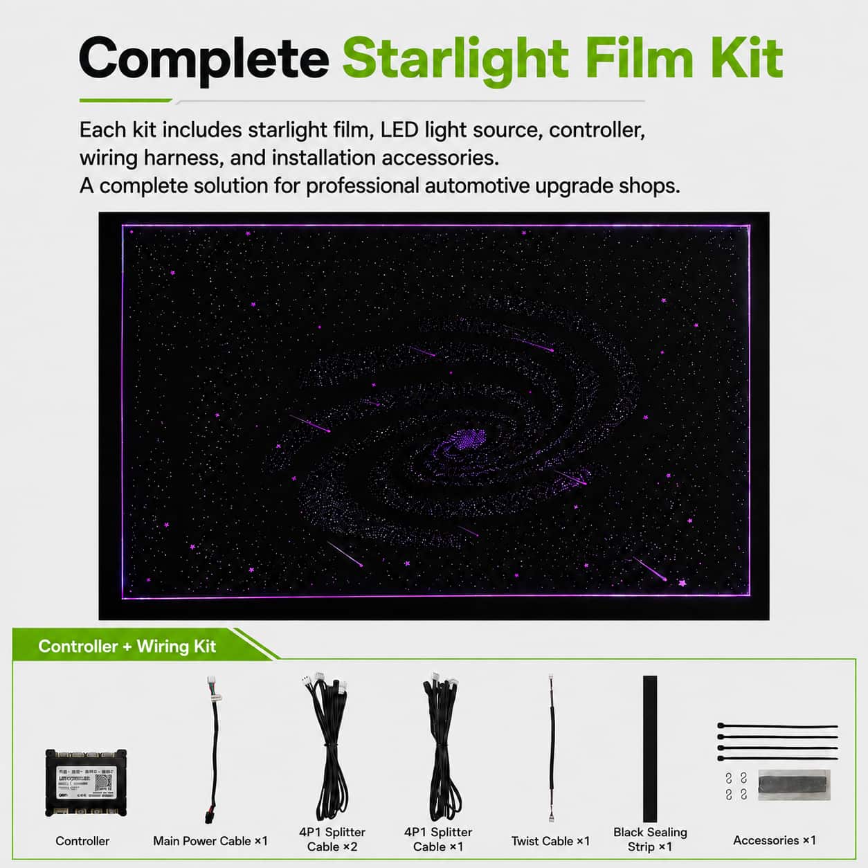 Car roof starry sky film with RGB galaxy lighting effect