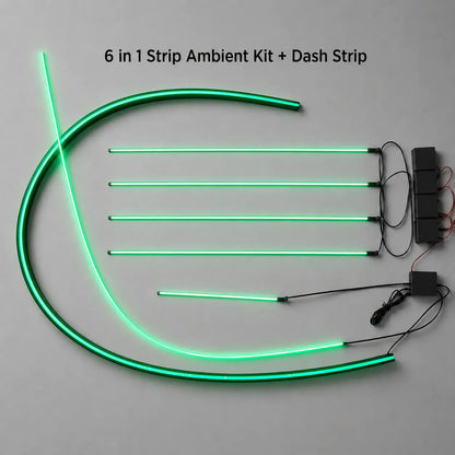 6 in 1 RGBIC strip ambient light kit with dash ambient light strip, designed for OEM-style automotive interior ambient lighting and universal vehicle installation.