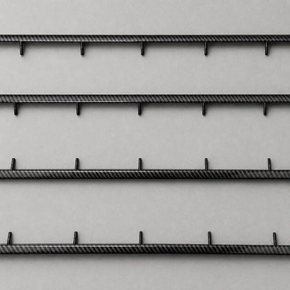 Carbon fiber style panel ambient light trim for automotive interior door lighting, shown on a clean gray textured background.