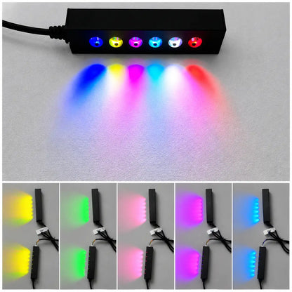 Automotive panel ambient light RGBIC multi-color lighting system showing installation examples and lighting effects on car interior trim, designed for OEM-style automotive ambient lighting customization and aftermarket upgrade solutions.