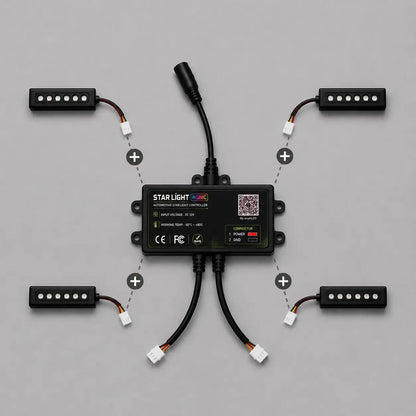 Expandable STAR LIGHT RGBIC system with central controller and plug-and-play modules, allowing flexible customization of automotive ambient lighting setups for OEM-style interior upgrades.